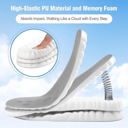 Hyggear 4D Cloud Soles - Soft Memory Foam Cushioning Cloud Insoles - Ultra Comfort Trim to Fit Steppers Insoles with Arch Support for Foot Pain Relief and Fatigue Reduction